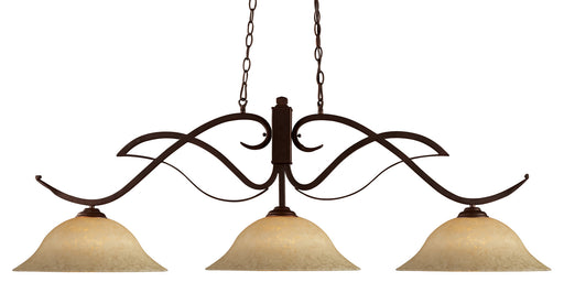 Phoenix 3 Light Billiard in Bronze with Golden Mottle Glass
