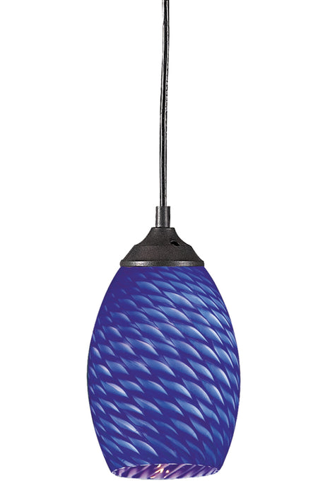 Jazz 1 Light Mini Pendant in Sand Black with Blue Glass