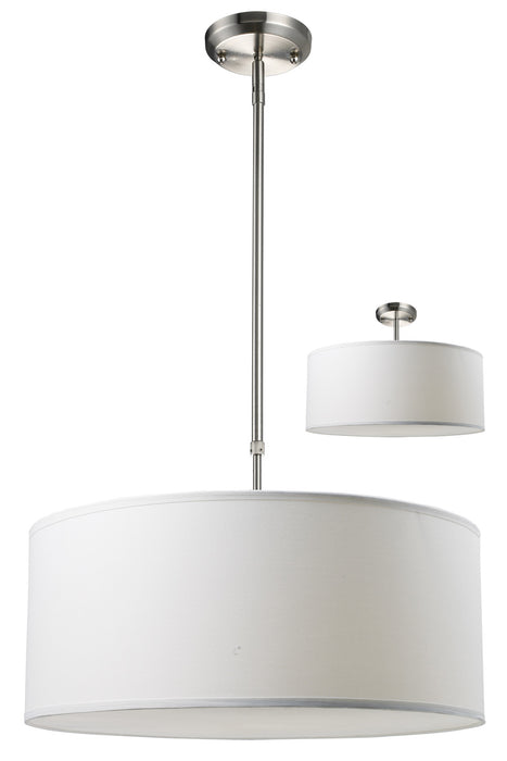 Albion 3 Light Pendant in Brushed Nickel with White Linen Fabric Shade