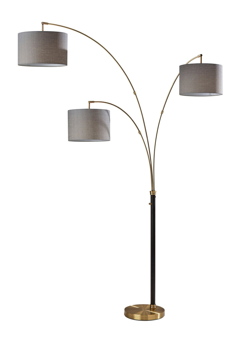 Bergen 3-Light Arc Floor Lamp in Black & Antique Brass