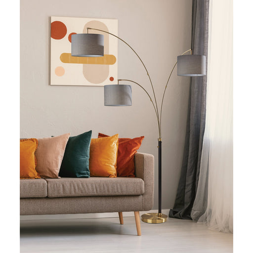 Bergen 3-Light Arc Floor Lamp in Black & Antique Brass