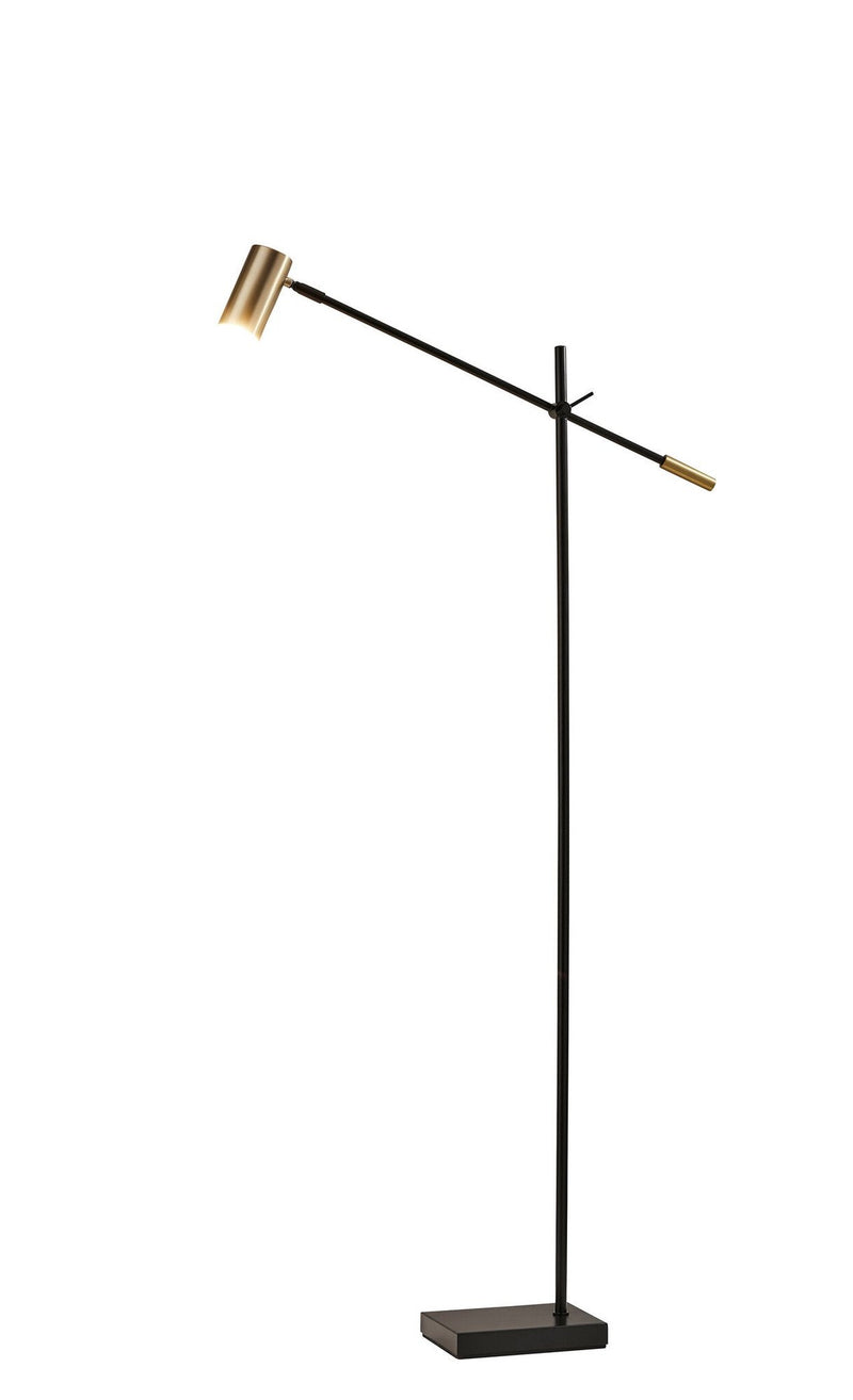 Collette LED Swing-Arm Floor Lamp in Black/Antique Brass