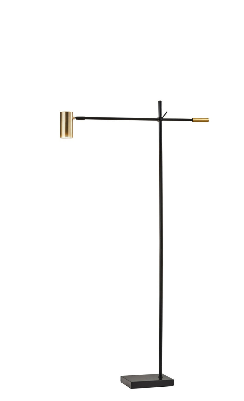 Collette LED Swing-Arm Floor Lamp in Black/Antique Brass