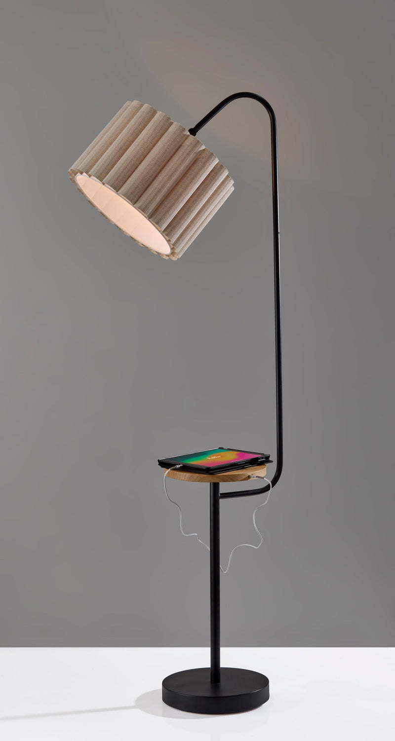 Caldwell Shelf Floor Lamp in Black Natural Wood