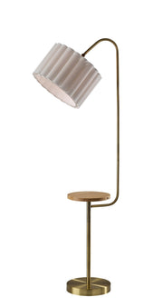 Caldwell Shelf Floor Lamp in Antique Brass Natural Wood