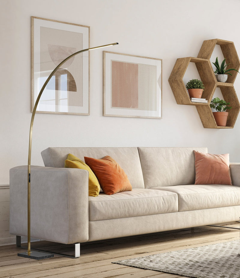 Sonic LED Arc Floor Lamp in Antique Brass