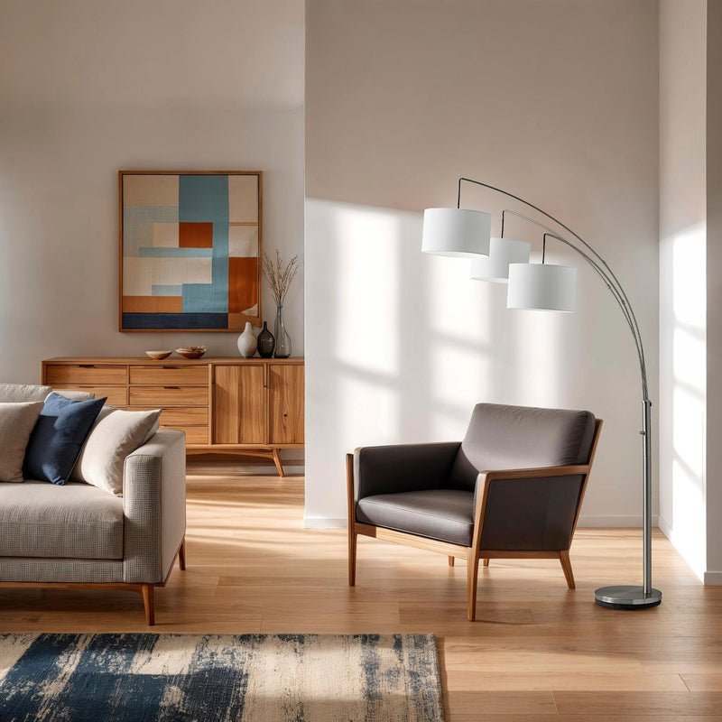 Trinity 3-Light Arc Floor Lamp in Brushed Steel
