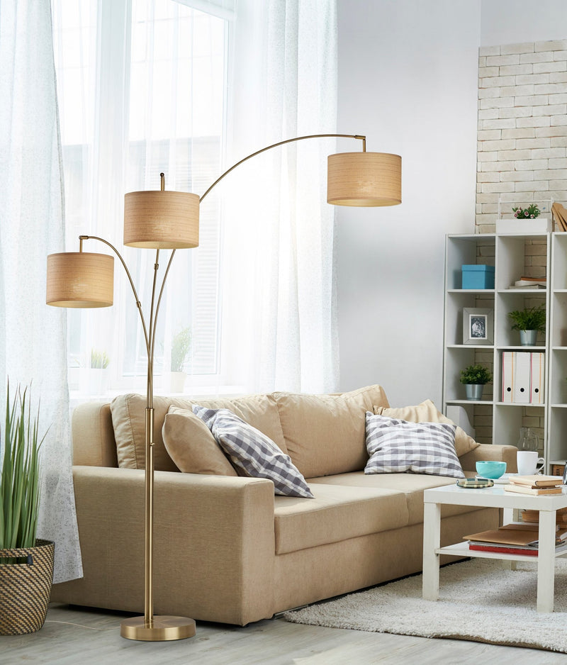Bowery 3-Light Arc Floor Lamp in Antique Brass