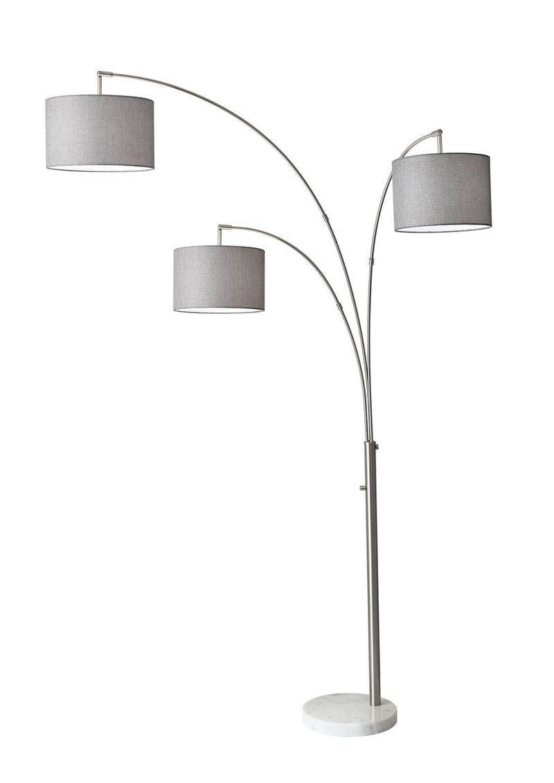 Bowery 3-Light Arc Floor Lamp in Brushed Steel