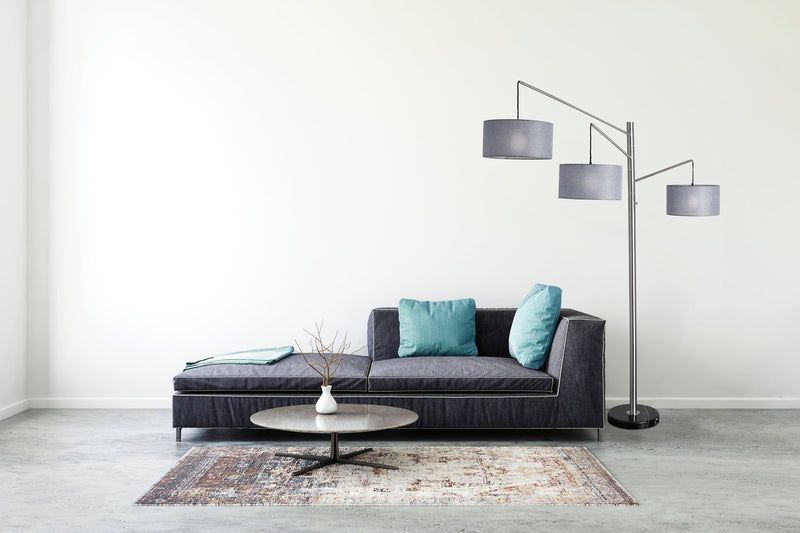 Wellington 3-Light Arc Floor Lamp in Brushed Steel