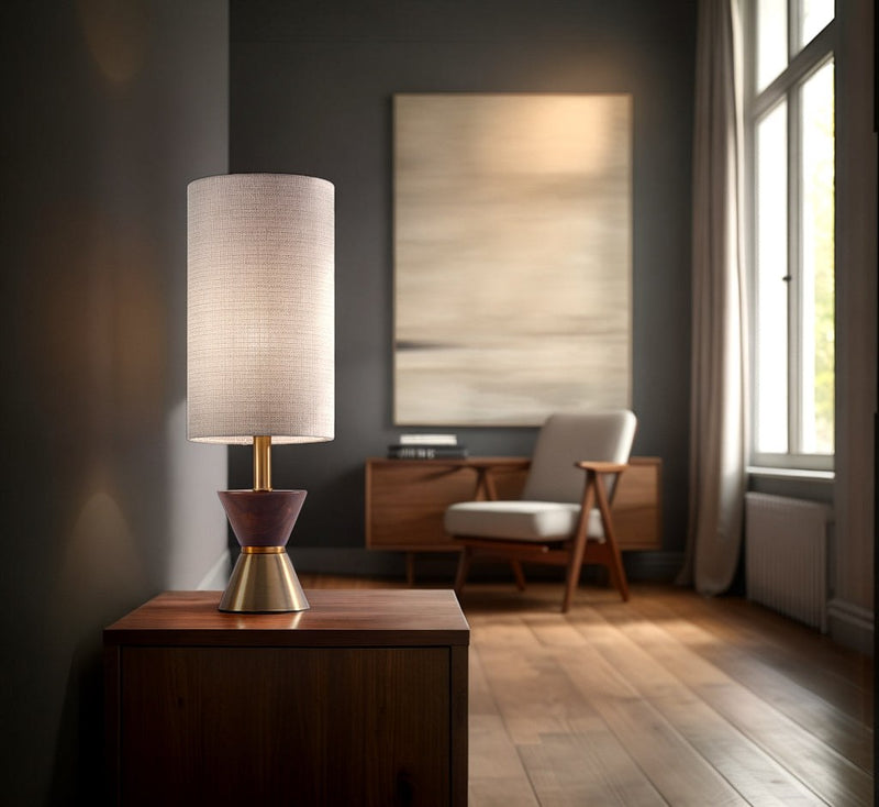 Carmen Table Lamp in Antique Brass/Walnut Rubberwood