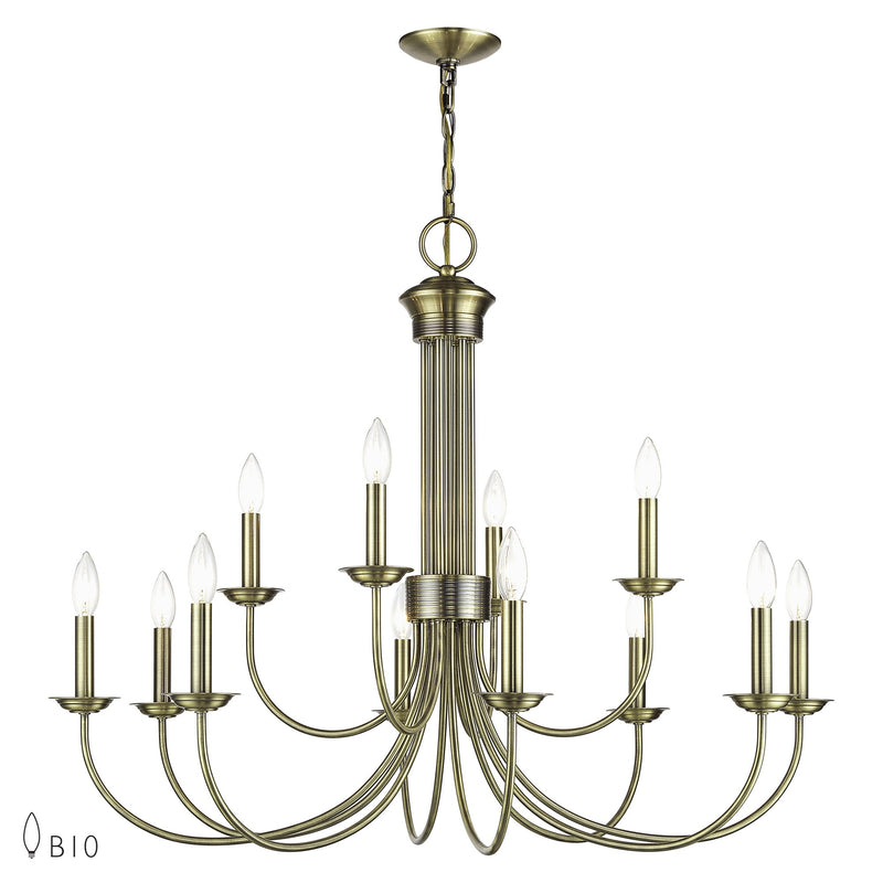 Estate 12-Light Large 2-Tier Chandelier in Antique Brass