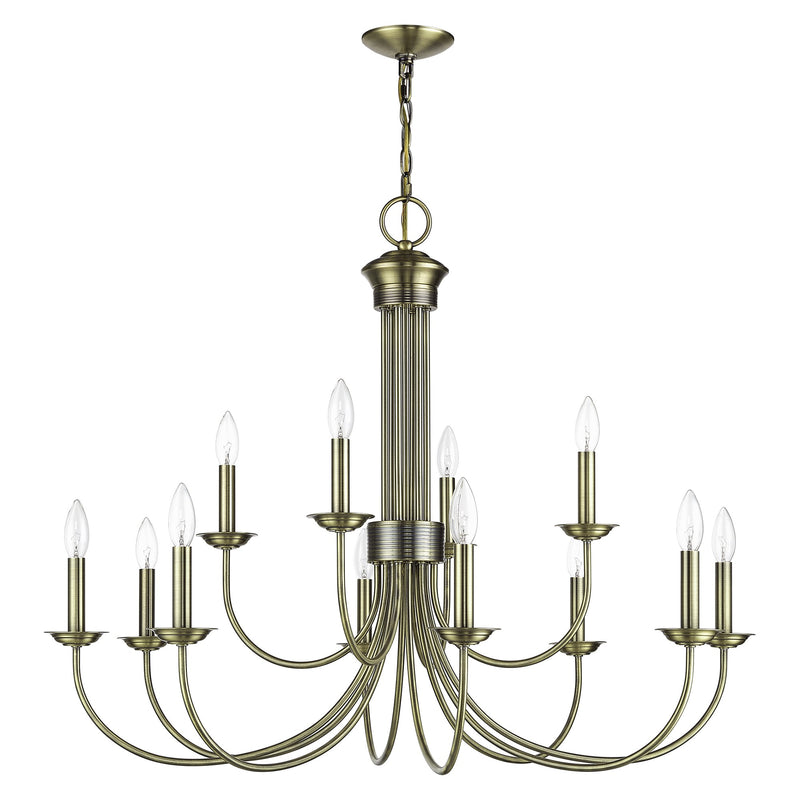 Estate 12-Light Large 2-Tier Chandelier in Antique Brass