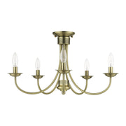 Estate 5-Light Semi-Flush Mount in Antique Brass