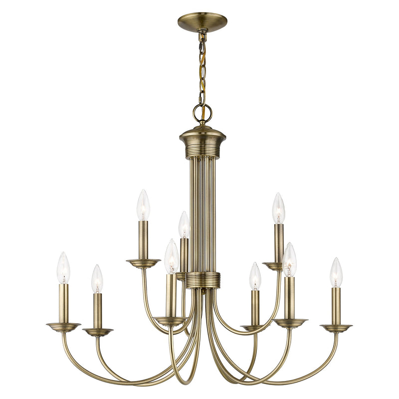 Estate 9-Light 2-Tier Chandelier in Antique Brass
