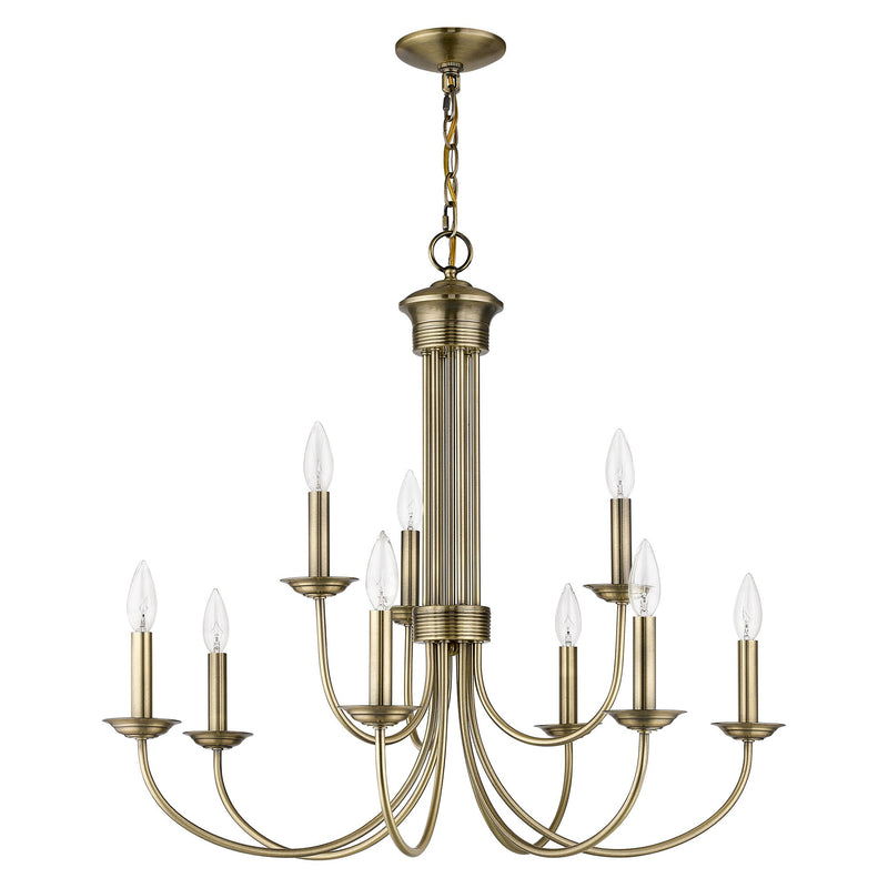 Estate 9-Light 2-Tier Chandelier in Antique Brass