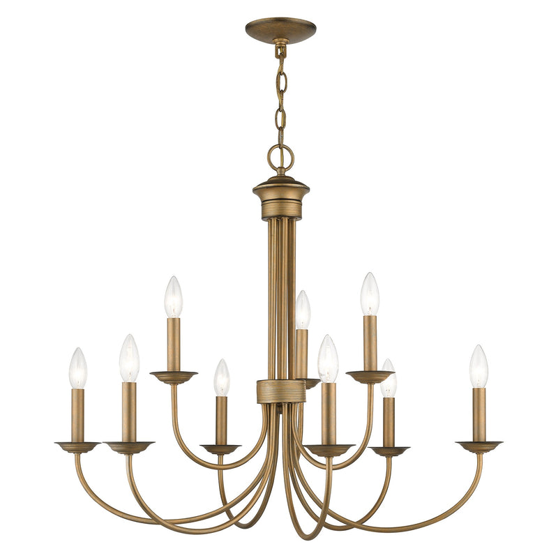 Estate 9-Light 2-Tier Chandelier in Antique Gold Leaf