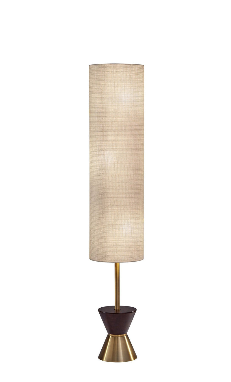 Carmen 3-Light Floor Lamp in Antique Brass/Walnut Rubberwood