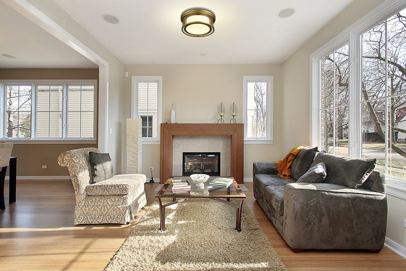 Willow 3 Light 16" Flush Mount in Olde Brass in a room setting