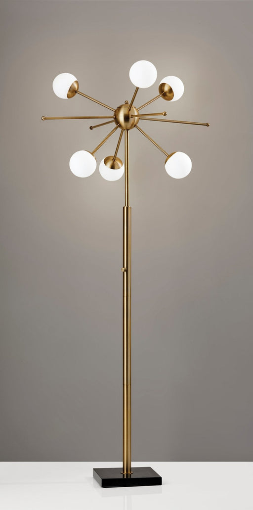 Doppler 6-Light LED Floor Lamp in Antique Brass