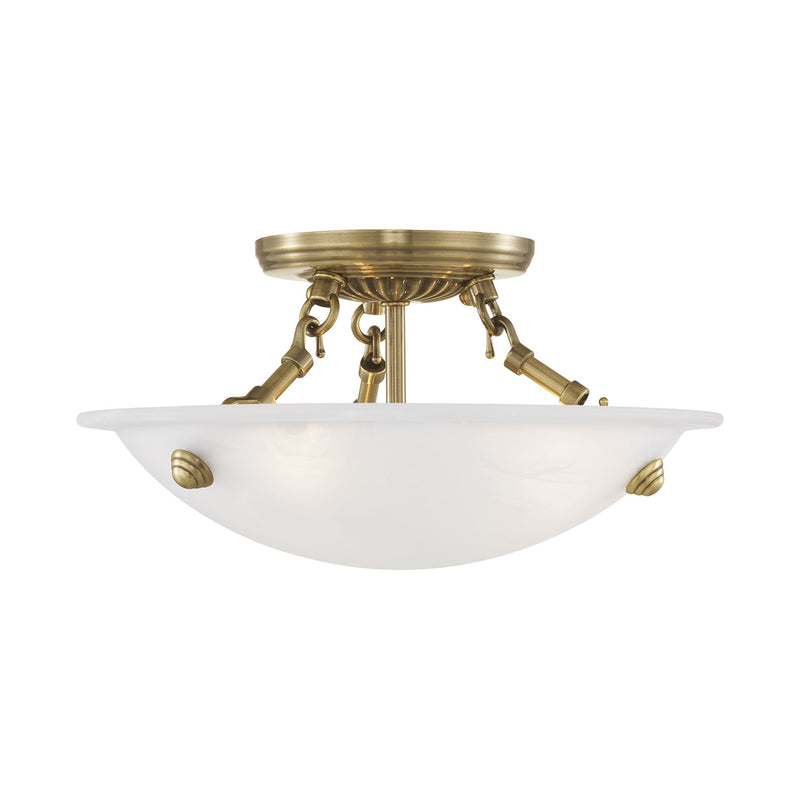 Oasis 3-Light 12" Semi-Flush Mount in Antique Brass