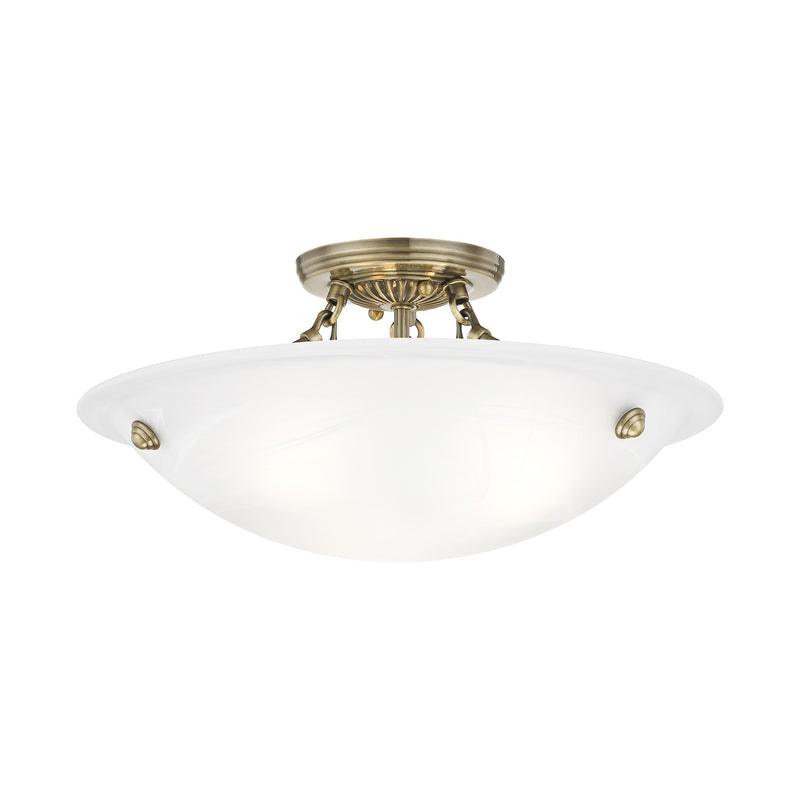 Oasis 3-Light 16" Semi-Flush Mount in Antique Brass