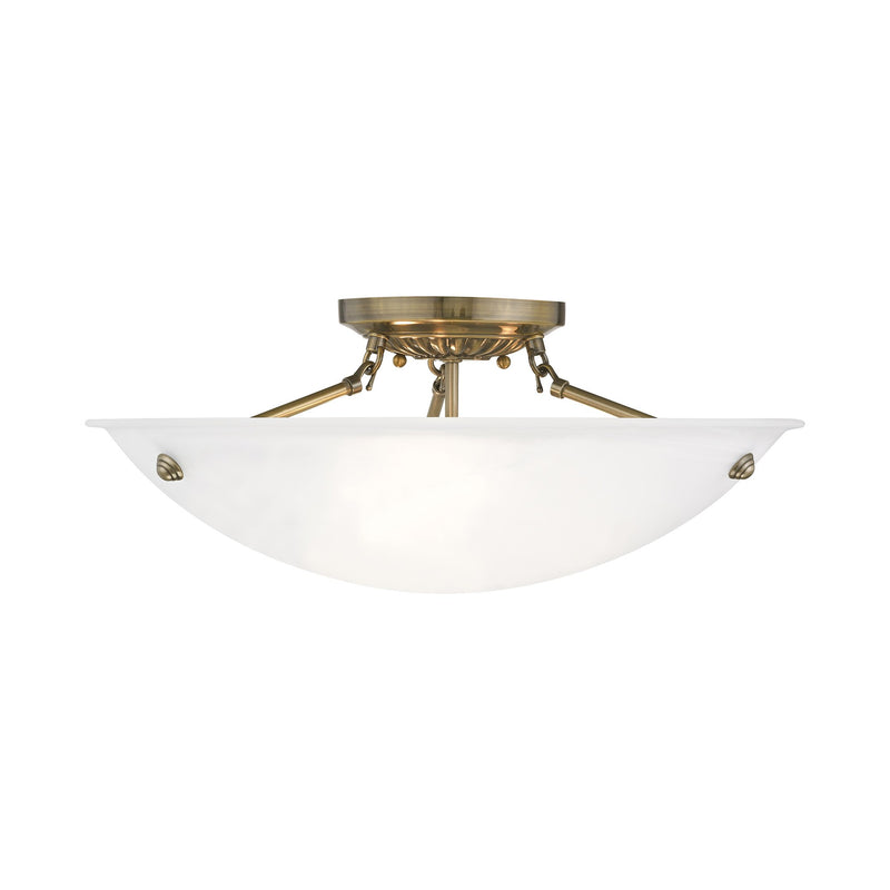 Oasis 3-Light 20" Semi-Flush Mount in Antique Brass