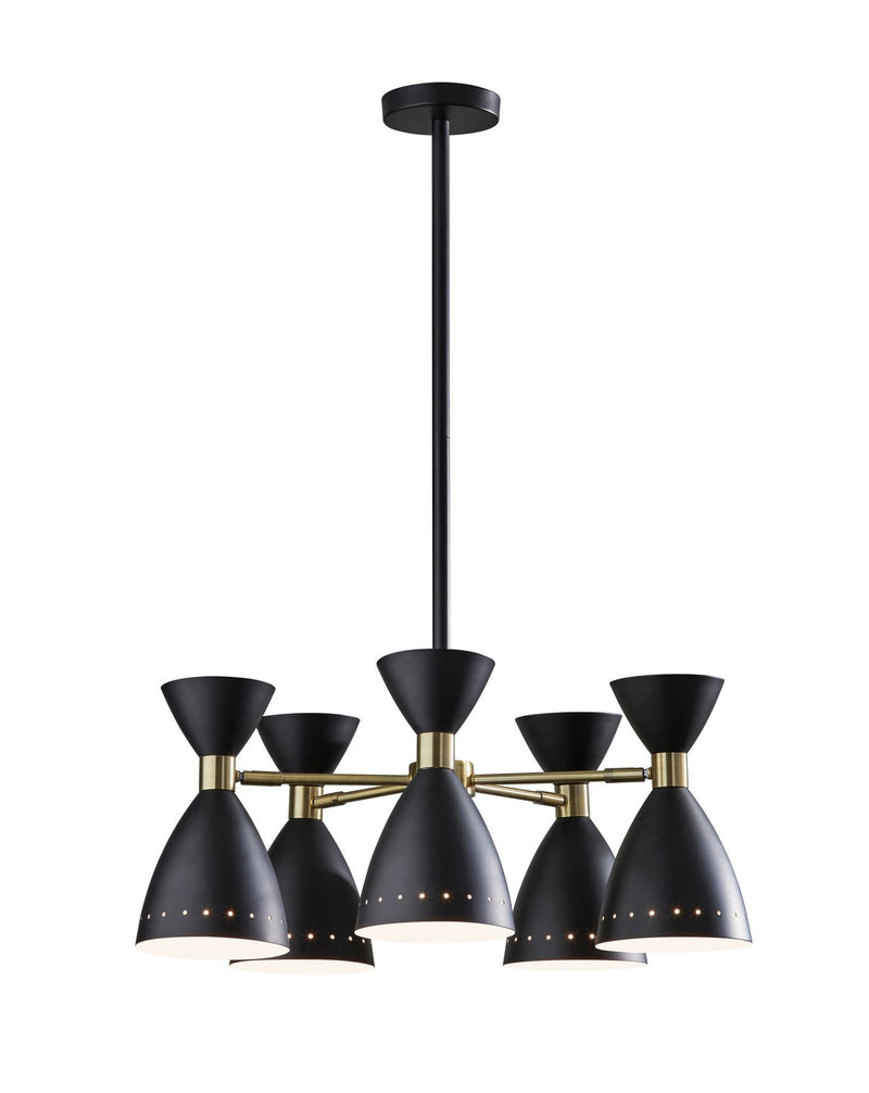 Oscar 5-Light Chandelier in Black W. Antique Brass