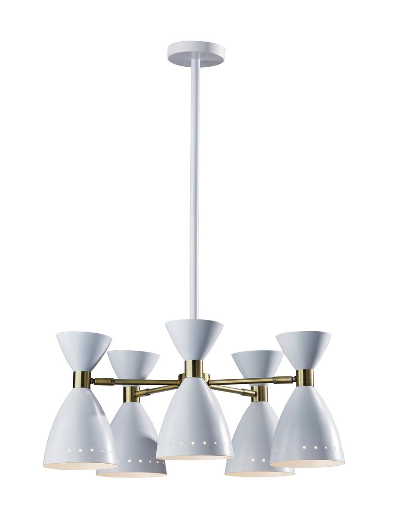 Oscar 5-Light Chandelier in White W. Antique Brass
