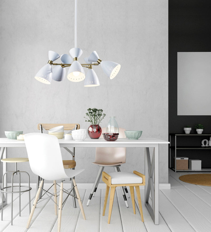 Oscar 5-Light Chandelier in White W. Antique Brass