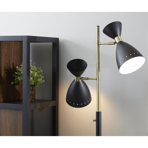 Oscar 2-Light Tree Floor Lamp in Black W. Antique Brass