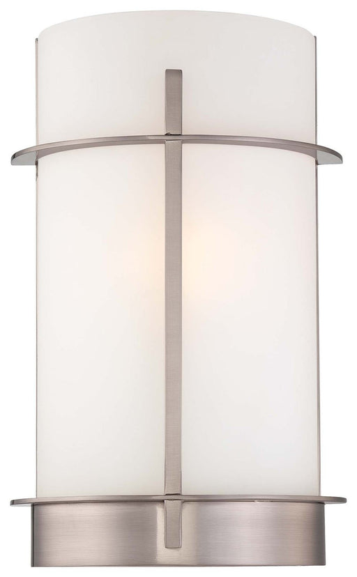 Etched White Glass Wall Sconce in Brushed Nickel