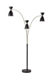Oscar 3-Light Arc Floor Lamp in Black W. Antique Brass
