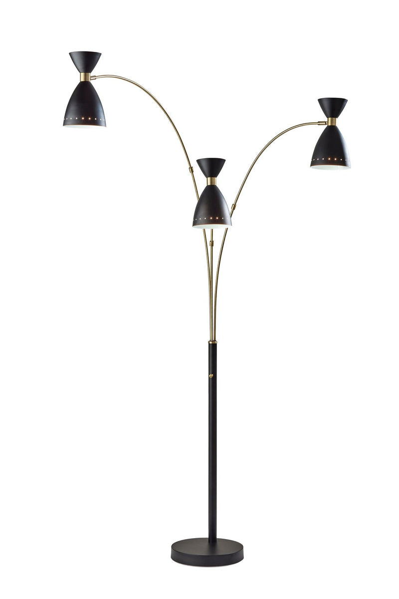 Oscar 3-Light Arc Floor Lamp in Black W. Antique Brass