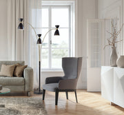 Oscar 3-Light Arc Floor Lamp in Black W. Antique Brass