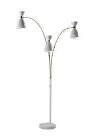 Oscar 3-Light Arc Floor Lamp in White W. Antique Brass