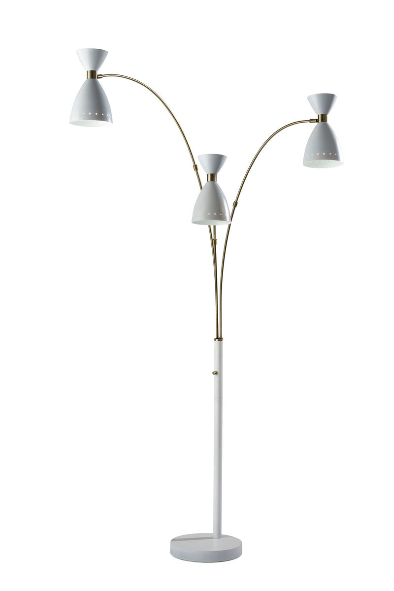 Oscar 3-Light Arc Floor Lamp in White W. Antique Brass