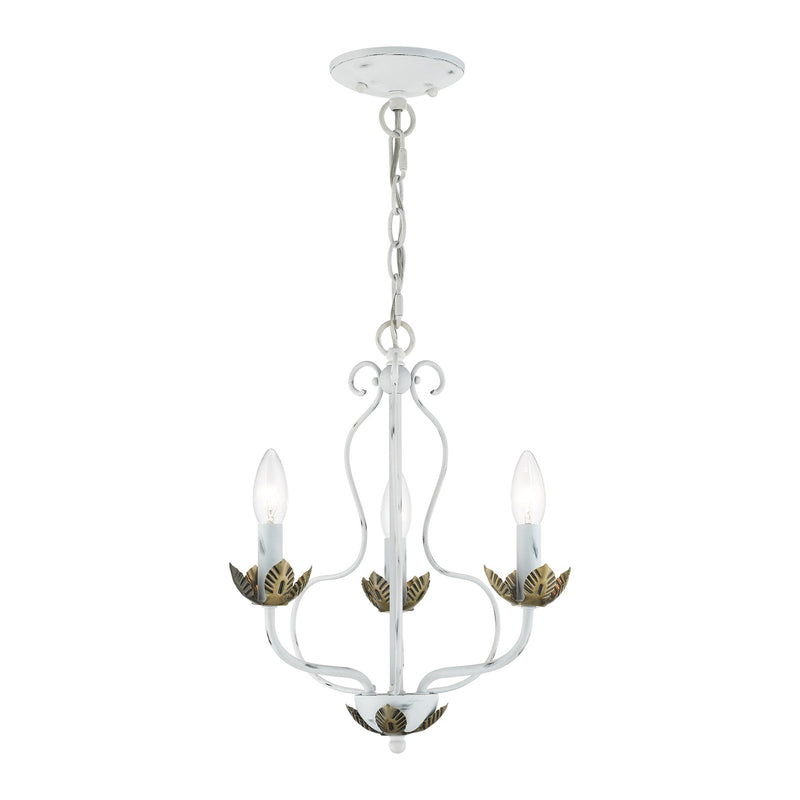 Katarina 3-Light Chandelier in Antique White with Antique Brass Accents