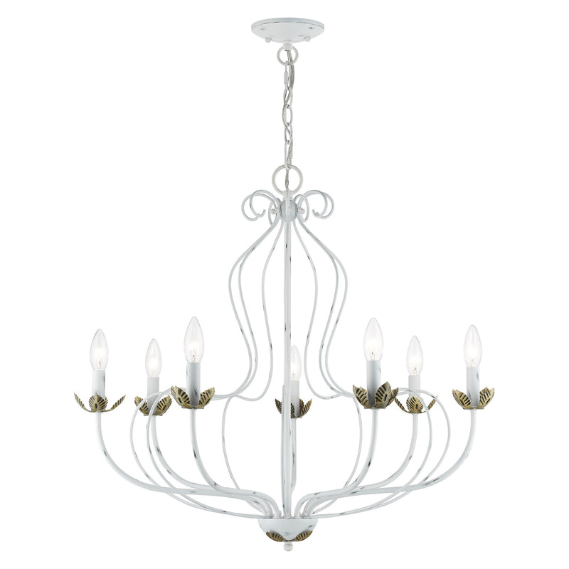 Katarina 7-Light Chandelier in Antique White with Antique Brass Accents