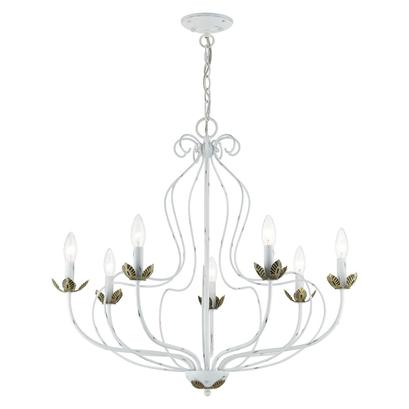 Katarina 7-Light Chandelier in Antique White with Antique Brass Accents