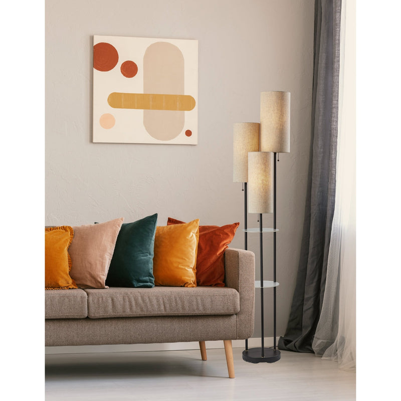 Trio 3-Light Tree Floor Lamp in Black W. Antique Brass
