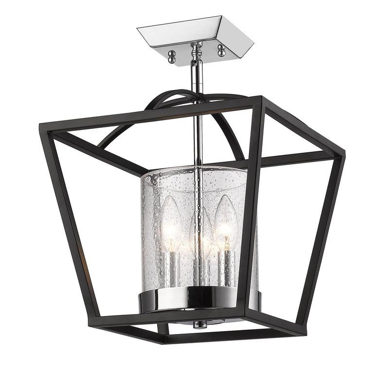 Mercer 3-Light Semi-Flush Mount in Matte Black with Chrome Accents