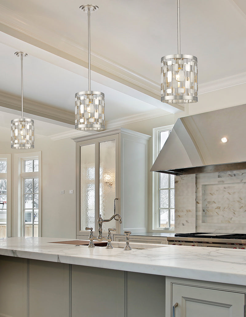 Almet 1 Light 6" Pendant in Brushed Nickel in a room setting