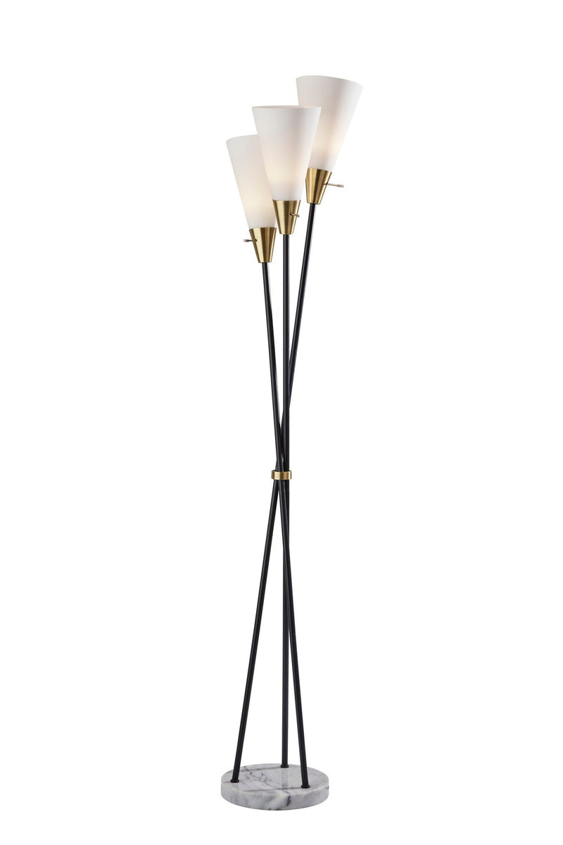 Dixon 3-Light Torchiere Floor Lamp in Black W. Antique Brass