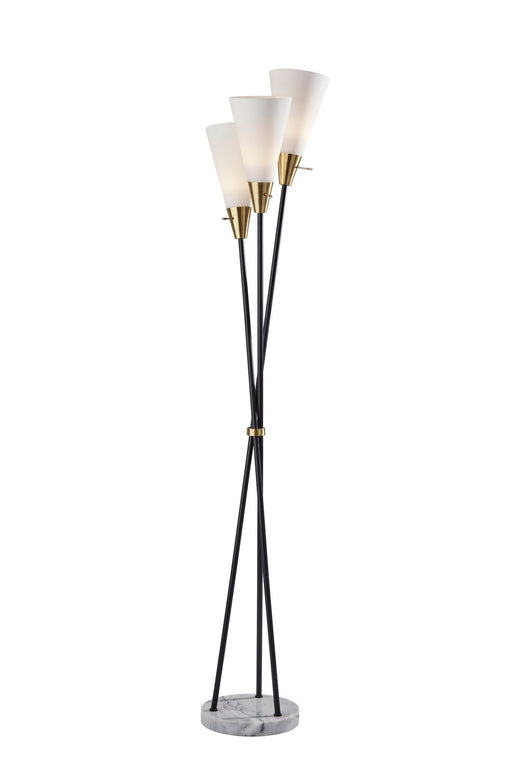Dixon 3-Light Torchiere Floor Lamp in Black W. Antique Brass