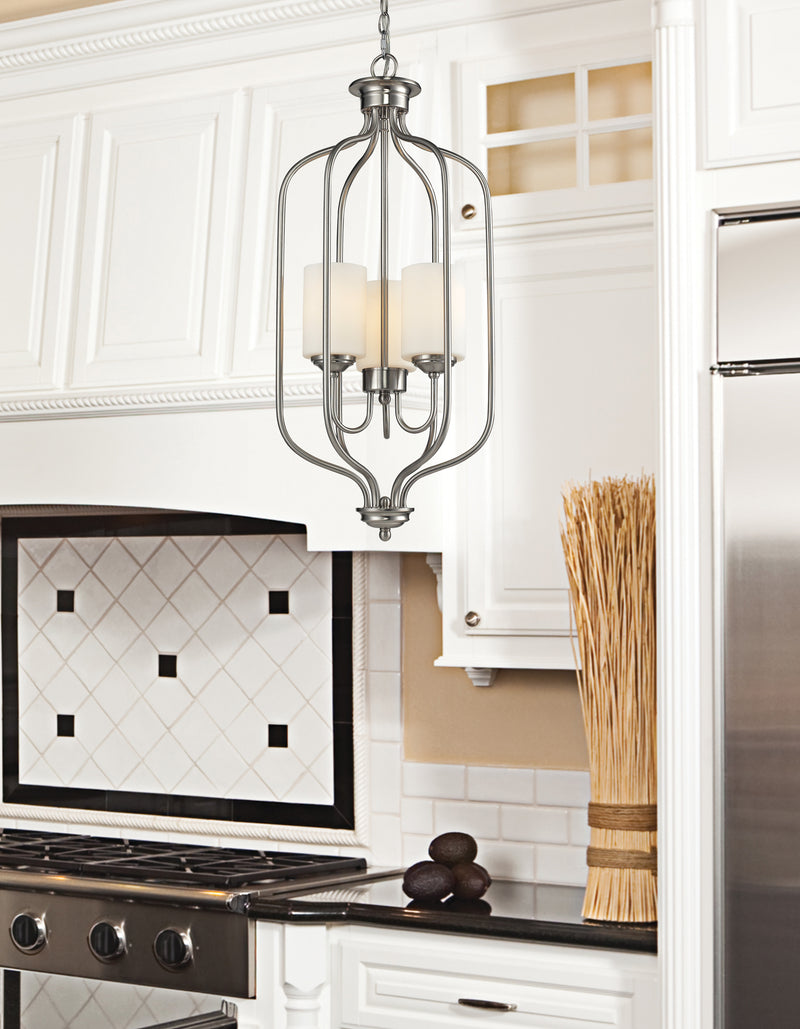 Cardinal 3 Light 13.5" Chandelier in Brushed Nickel in a room setting