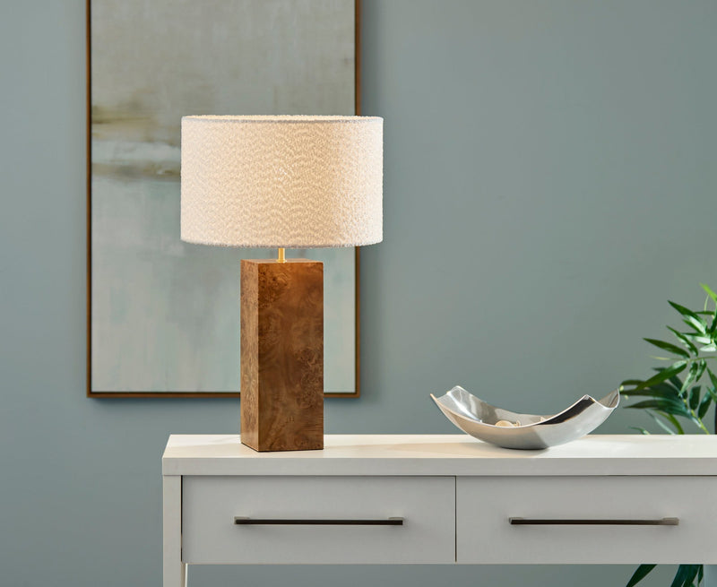 Frederick 23.25" Table Lamp in Burled Wood W. Antique Brass