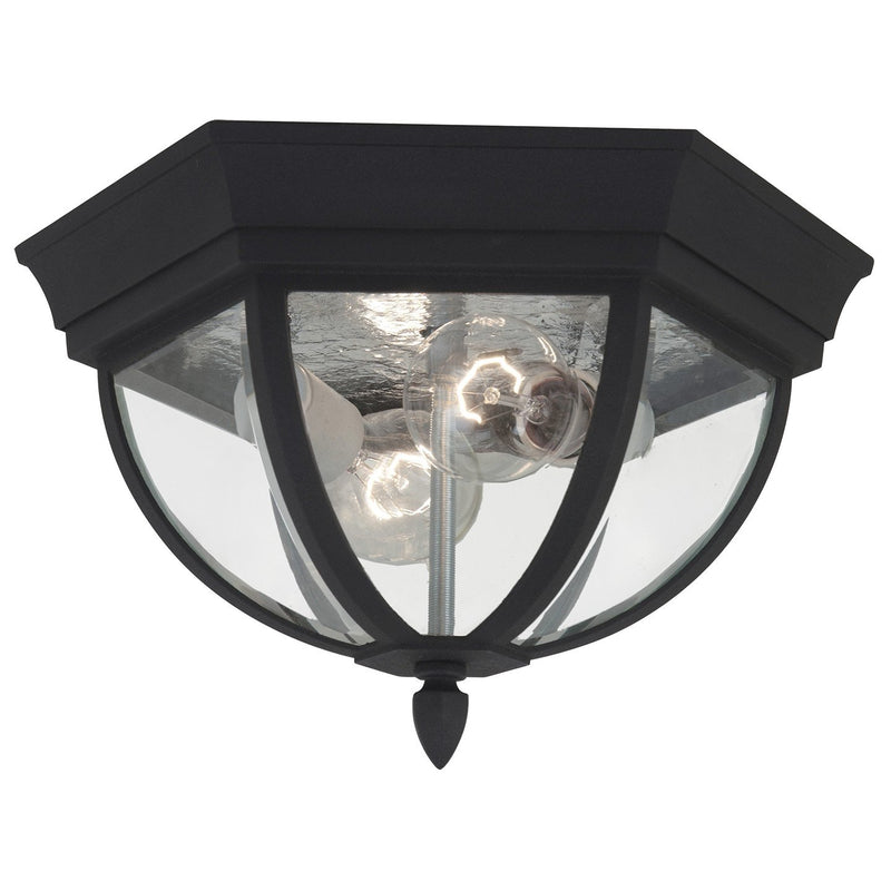 Wynfield 2-Light Clear Beveled Outdoor Flush Mount in Black