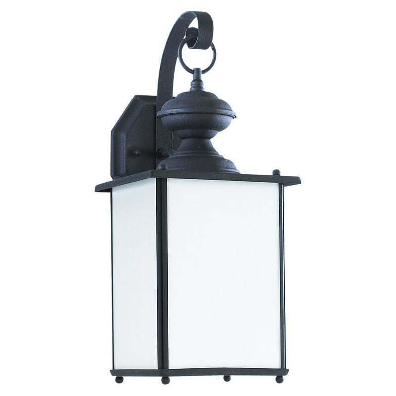 Jamestowne Large Etched White Tiffany Outdoor Wall Lantern in Black