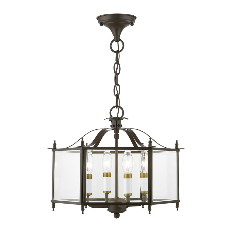 Livingston 4-Light Convertible Chandelier / Semi-Flush Mount in English Bronze with Antique Brass Accents